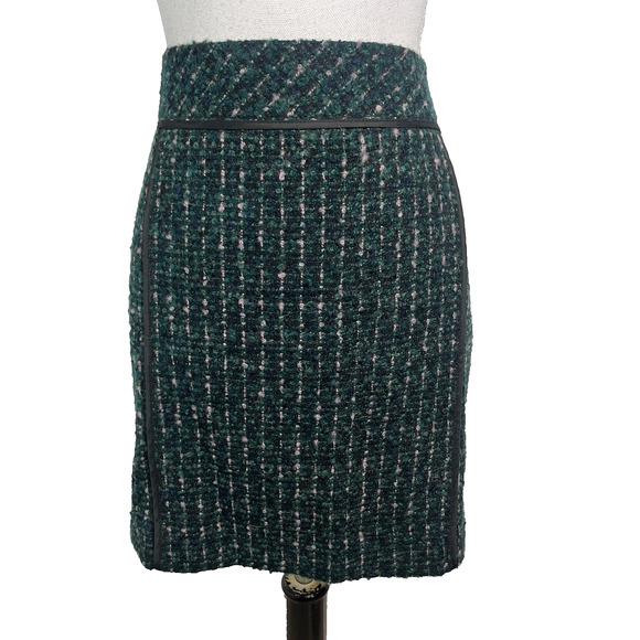 Ann Taylor Loft Skirt size 10 Green Blue Black Loopy Tweed Wool A Line Career - Picture 1 of 7